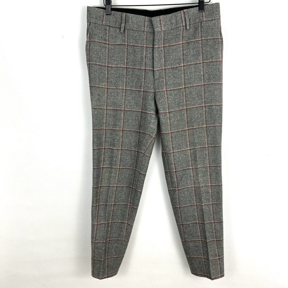 BALLY Trouser Pants Mens 42 Wool Silk Gray Plaid‎ 27.5” Inseam Preppy